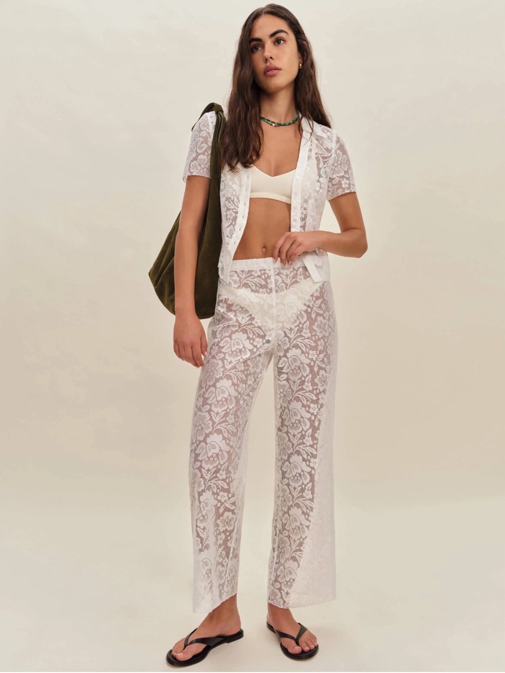 Reformation White Lace Wide-Leg Pants/ Top